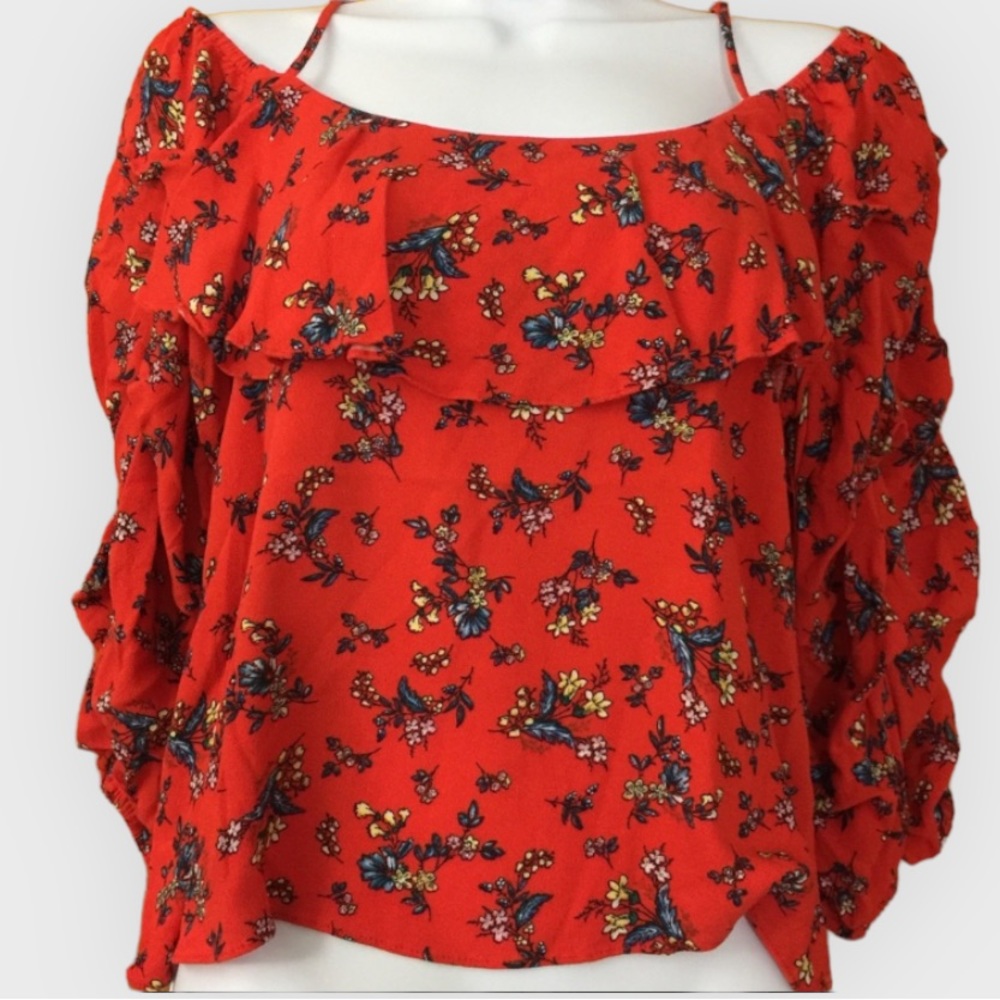 New Stunning Off the shoulder red hot orange flowy top